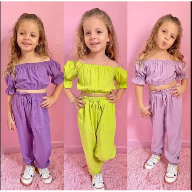 🌟 Conjunto Cropped & Calça Menina Blogueirinha - Tia Dani Kids 🌟